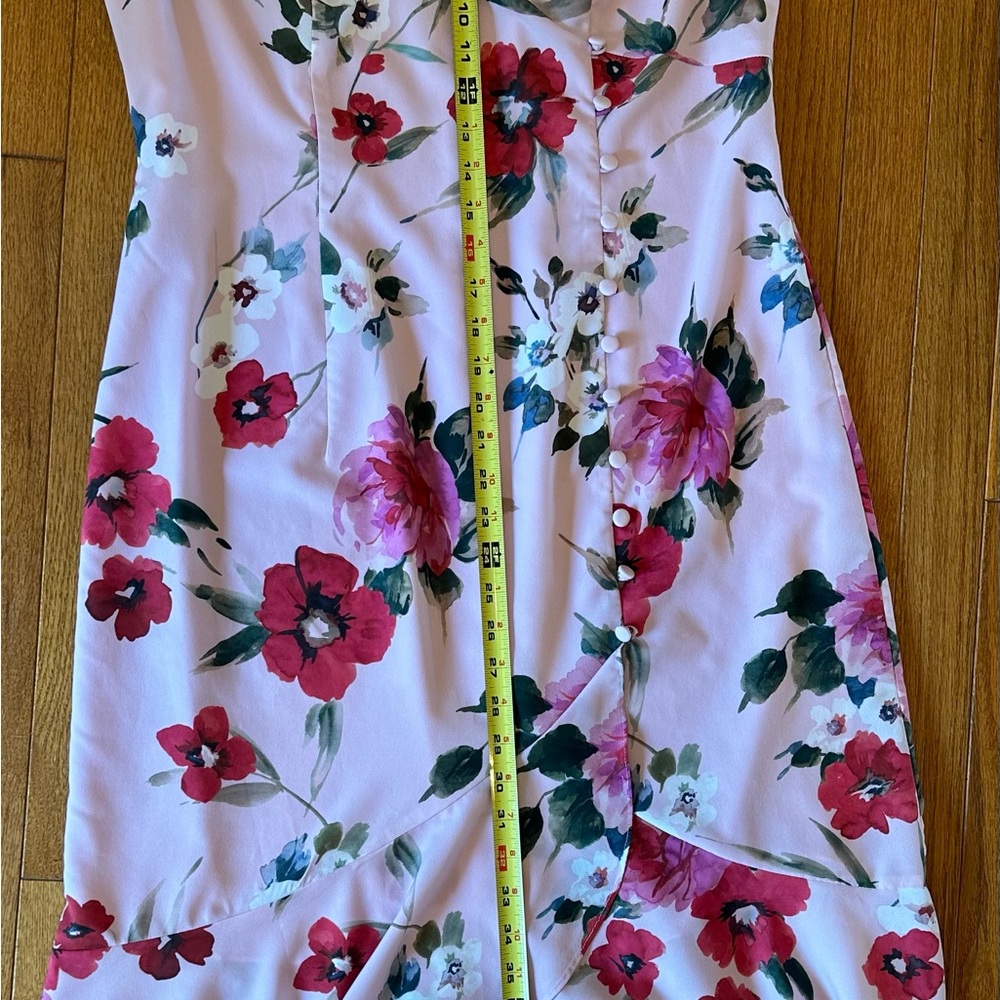 Adrianna Papell Pink Multi-Color V-Neck Flor Mermaid Hem Dress Size 10 - Picture 9 of 12